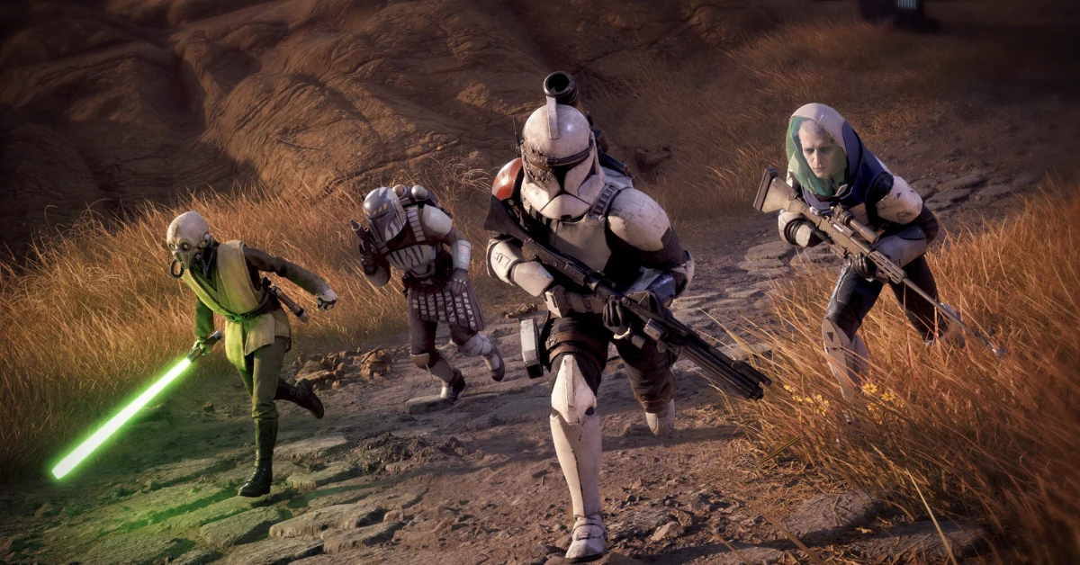 Escena de combate de escuadra de STAR WARS Zero Company con tácticas de cobertura