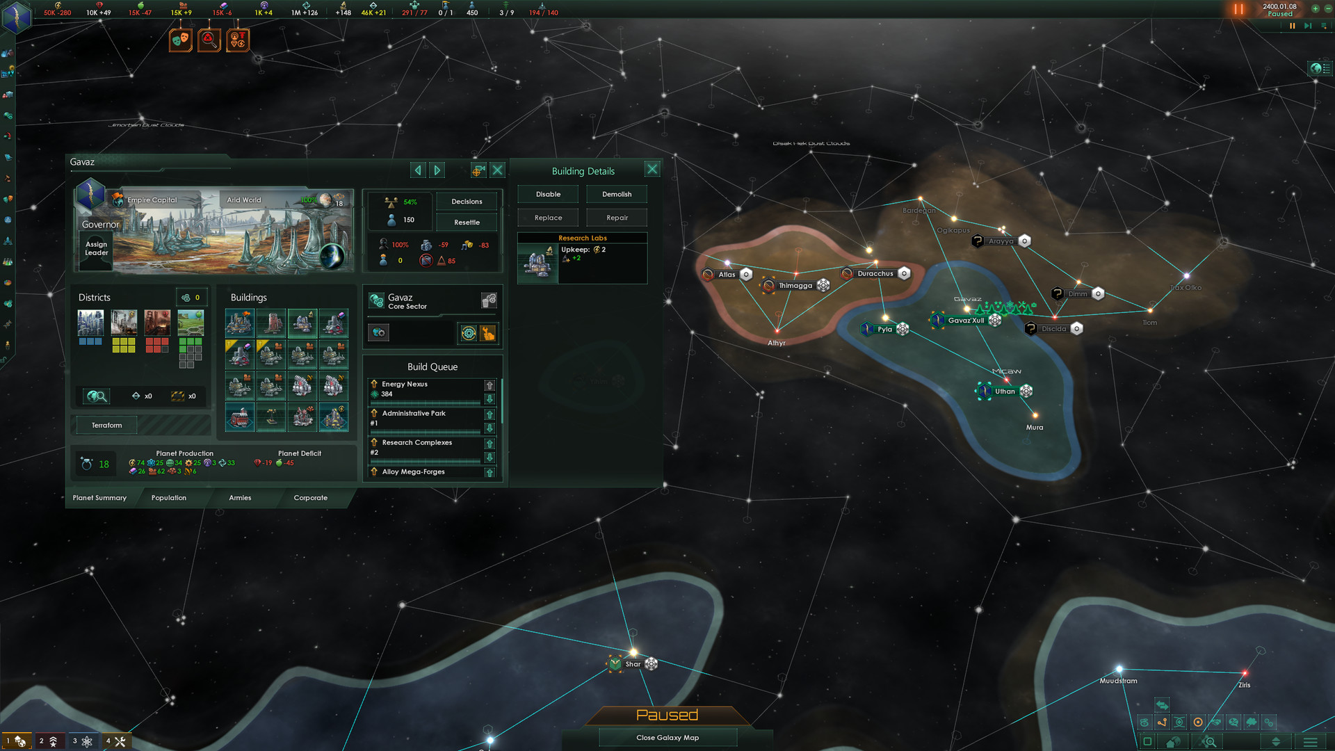 Escena galáctica de Stellaris para la noticia de la expansión Nomads