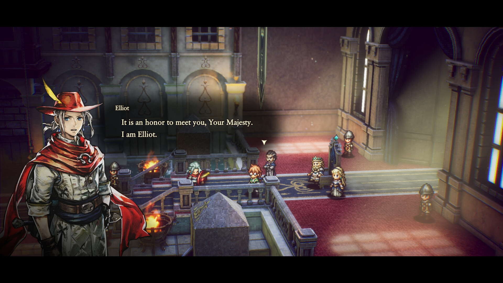 The Adventures of Elliot: The Millennium Tales escena de gameplay con exploración de fantasía HD-2D de Square Enix