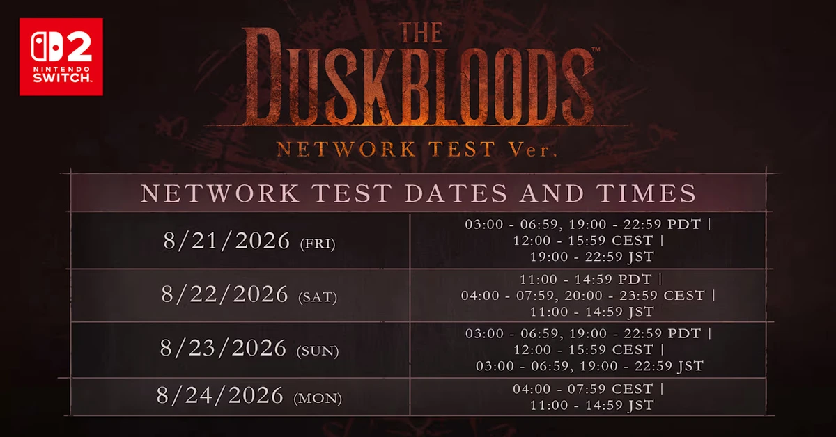 Calendario de la prueba de red de The Duskbloods