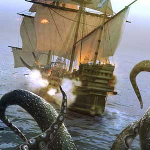 Under the Jolly Roger abordando la nave enemiga