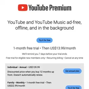 YouTube Premium Subscription - Planes